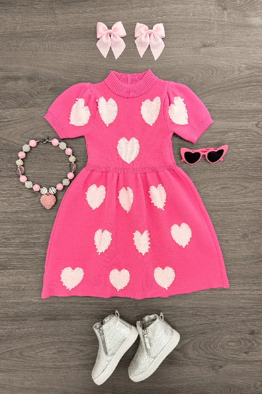 Women's Resort Garments Hot Pink Pearl Heart Sweater Dress