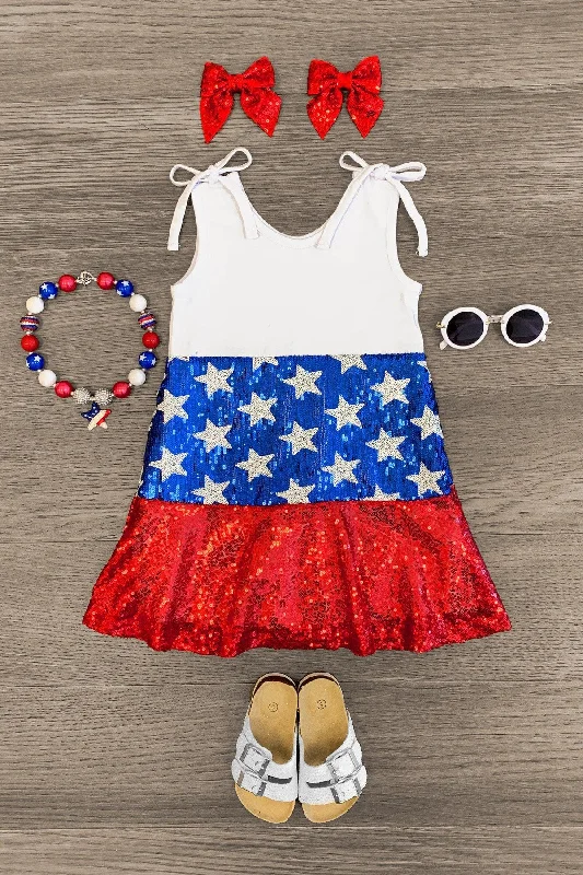 Flash Discount Sequins Stars & Stripes Tie Tank Dress