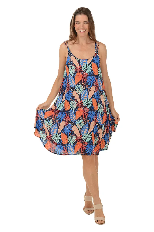 Women's Elegant Outfit Tropical Leaf Braided Double Strap Dress