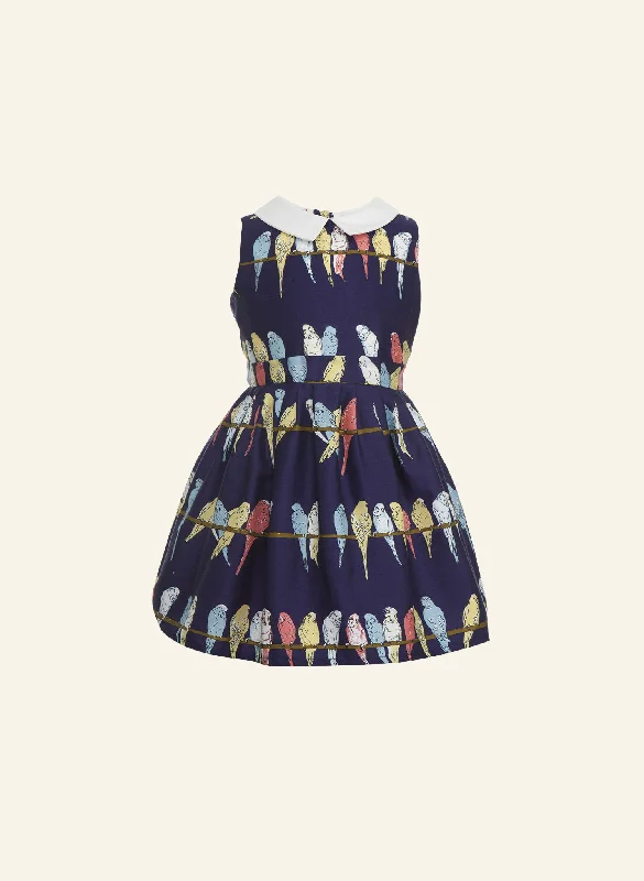 Clothing Woman Penny Children's Dress - Navy Budgies