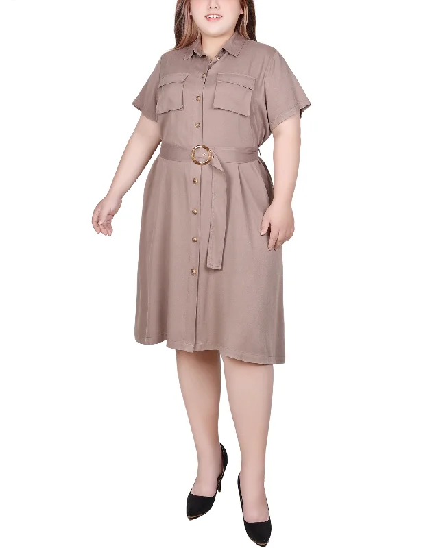 Clothing Store Plus Size Short Sleeve Safari Style Dress