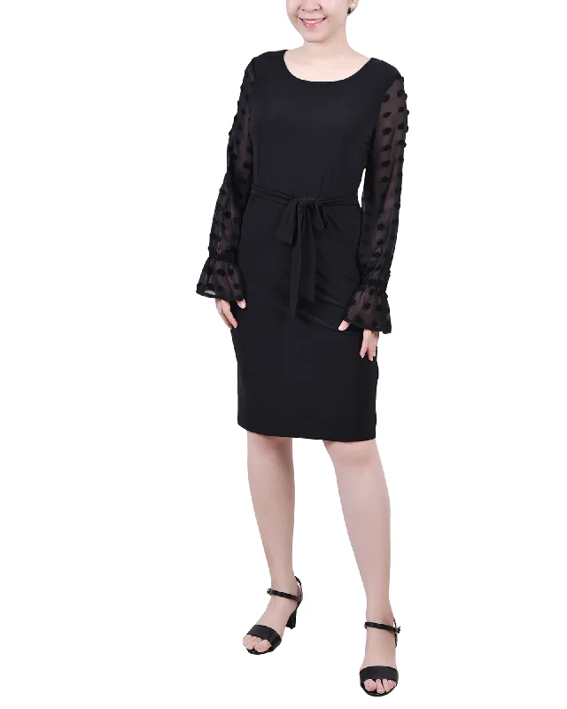 Timeless Women's Garments Long Chiffon-Sleeve Knit Dress