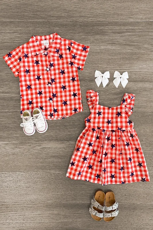 Stylish Outerwear Clothing For Women Gingham Star Top & Dress - Boy & Girl!