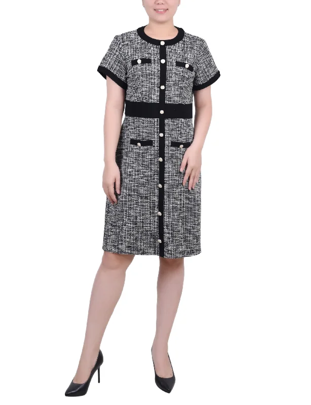 Vibrant Styles Short Sleeve Tweed Dress