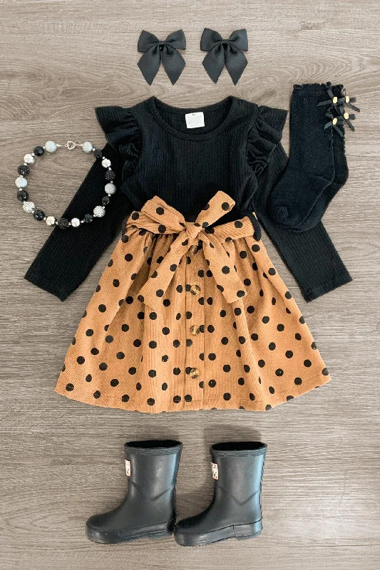 New Arrival Discount Brown & Black Polka Dot Dress