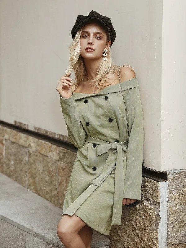 Clothing Store Straight Long Off Shoulder Dress - Green