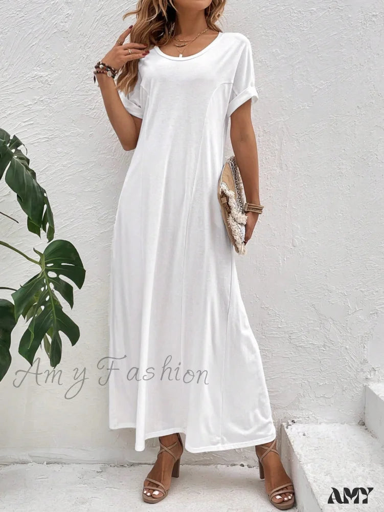 Comfortable Clothes Amy Fashion - Solid Batwing Sleeve Tee Dress