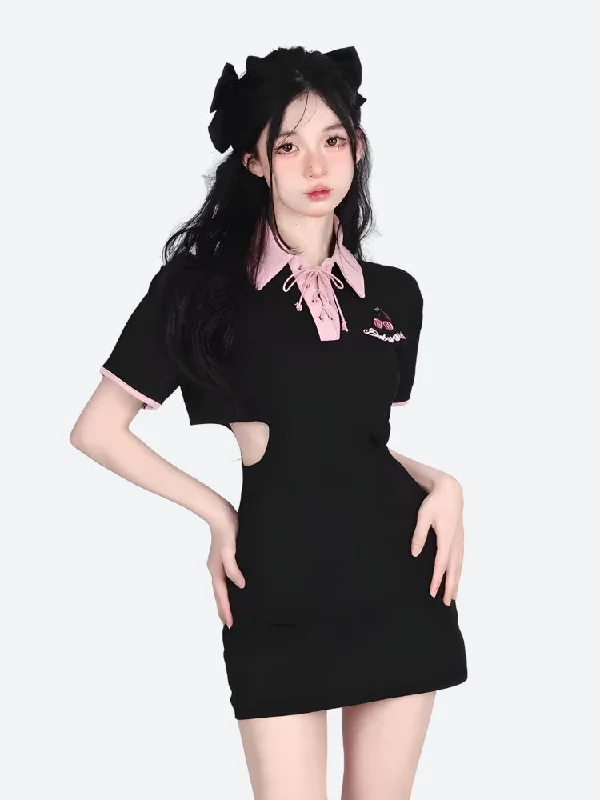 Top 10 Women's Online Clothing Stores Kawaii Cherry Cut Out Mini Polo Dress