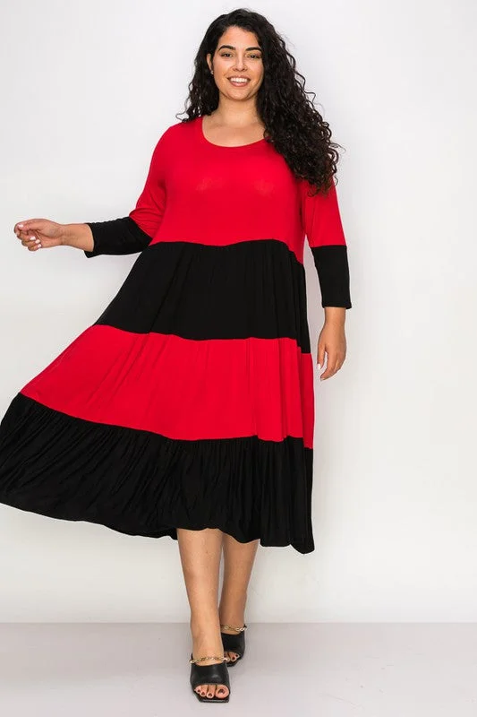 Women's Night-Out Outfit PSFU Colorblock Red &  Black Tiered Dress