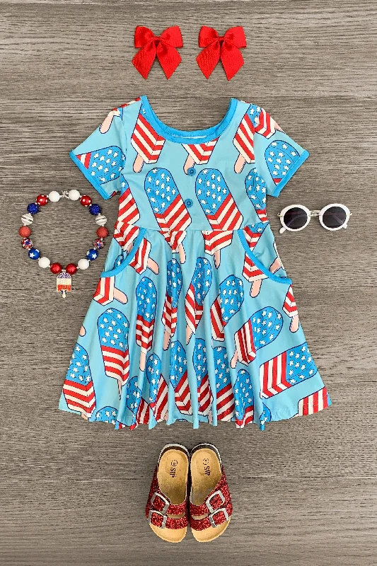 Rocker Chic Fashion Blue American Flag Popsicle Dress