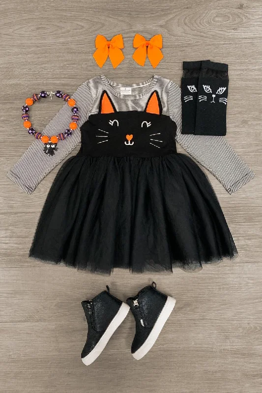 Women's Professional Garments Striped Black Cat Tutu Dress