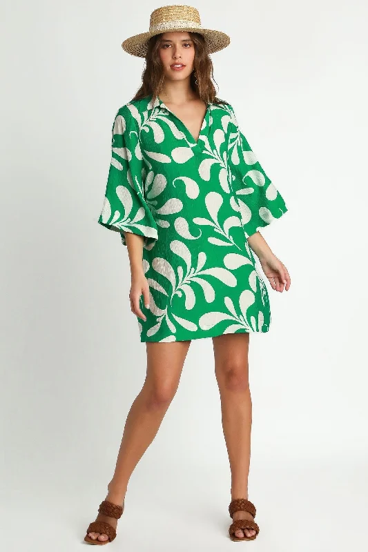 Casual Outfit For Women Tropical Escape Green Crinkle Dress