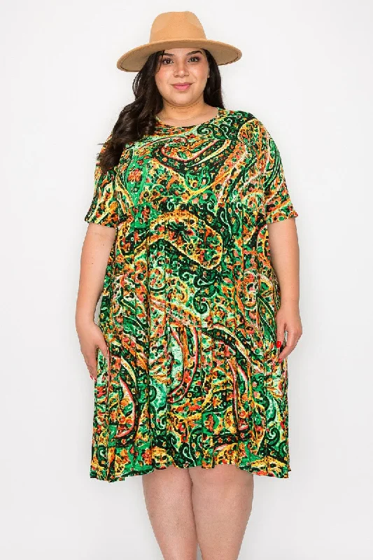 Sale Clothes Online Green Paisley Tiered Ruffle Dress