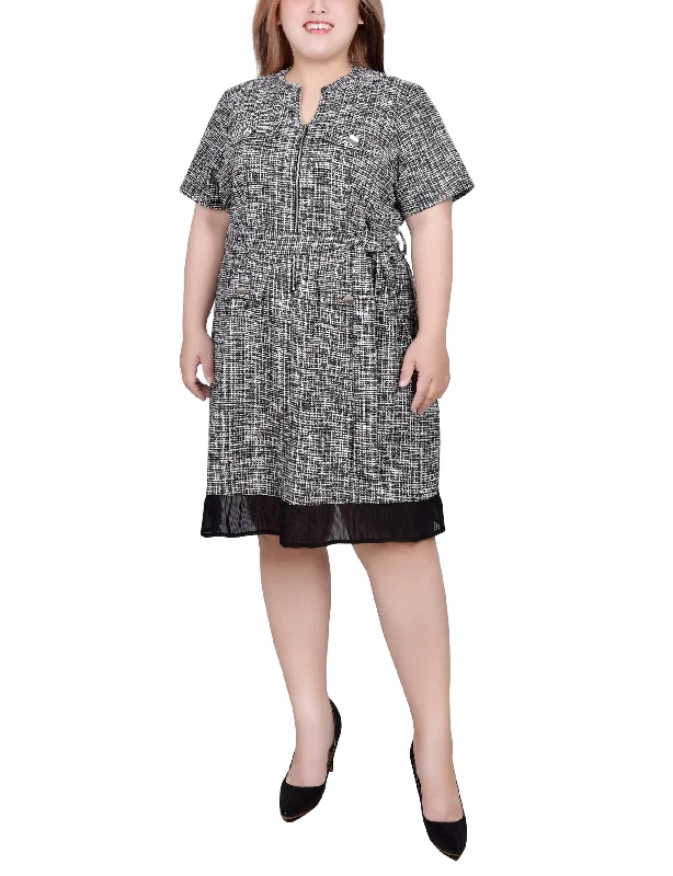 Women's Fashion Clothing Plus Size Short Sleeve Zip Front Dress