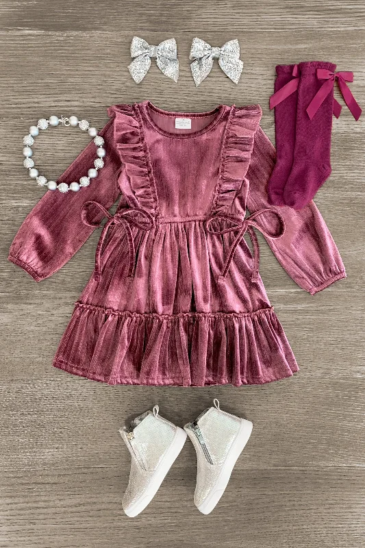 Seasonal Sale Velvet Tie Ruffle Dress