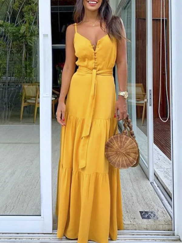 Women's Tops And Clothing Everyone Will Love Me Strap Long Dress - Yellow