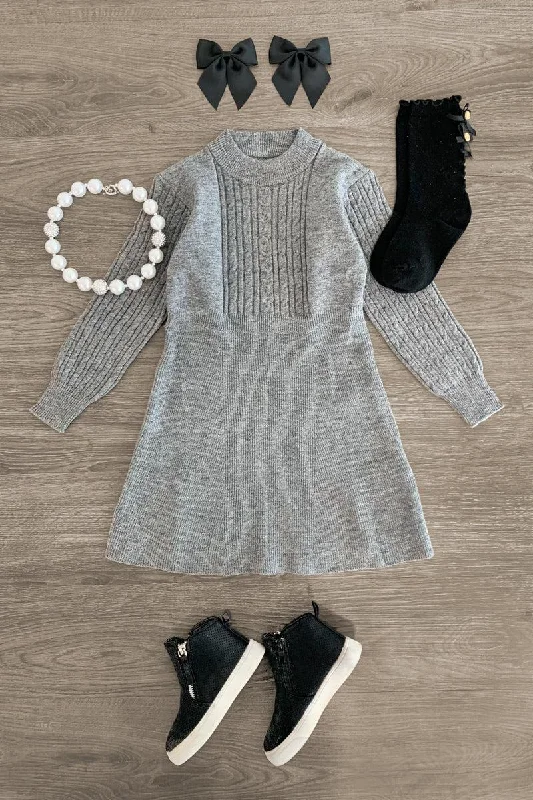 Women's Casual Wear Outfit Gray Knit Sweater Dress