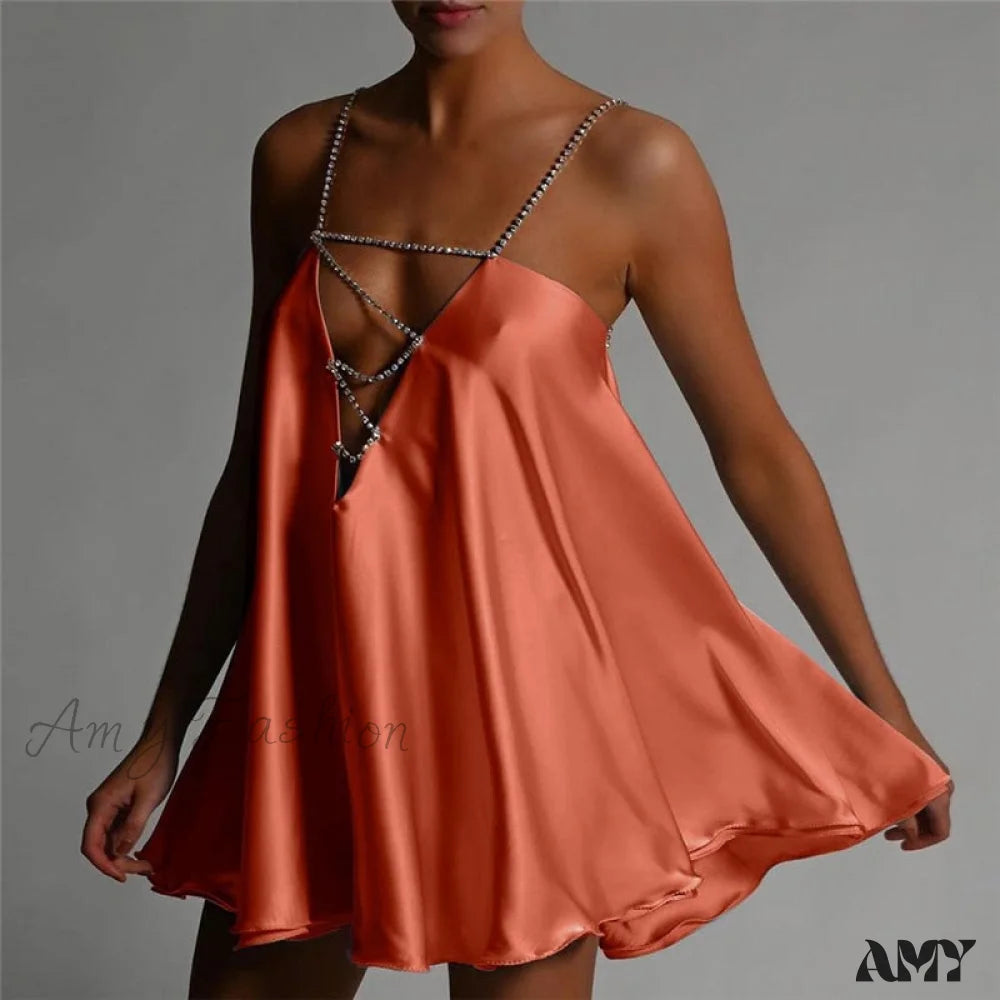 Women's Transitional Garments Amy Fashion - Solid Hollow V-neck A-line Mini Flared Dress