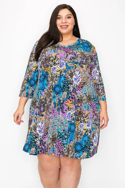 Clearance Sale Online Purple Blue Paisley Dress w Pockets