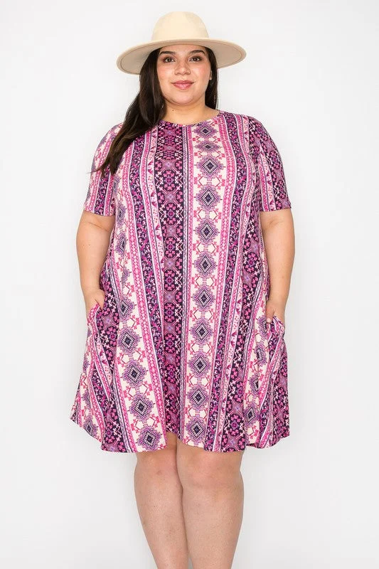 Shop Ladies Clothes Pink Purple Aztec Dress w Pockets