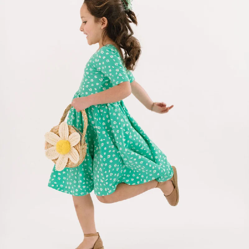 Unique Women's Fashion Pieces The Short Sleeve Ballet Dress in Ditsy Green