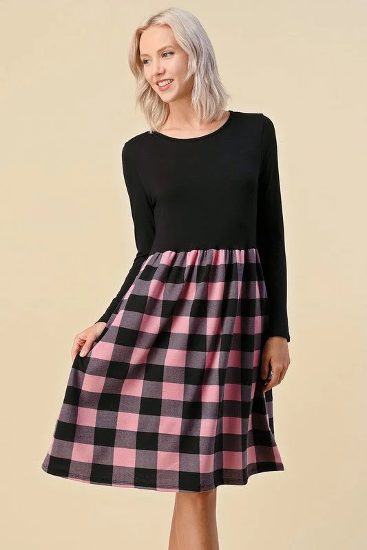 Women's Plus-Size Outfit Pink Plaid & Black Dress