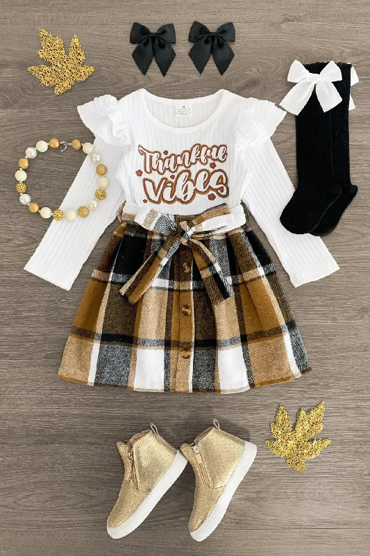 Rocker Chic Fashion "Thankful Vibes" Brown Plaid Flannel Dress