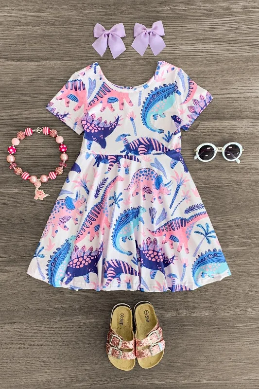 Eclectic Fashion Pink & Purple Tropical Dinosaur Dress