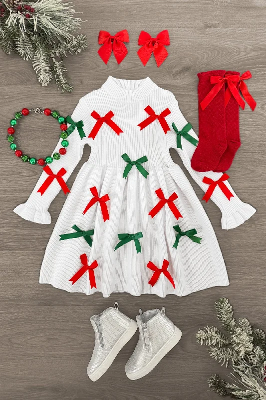 Timeless Women's Clothes Red & Green Bow Sweater Dress