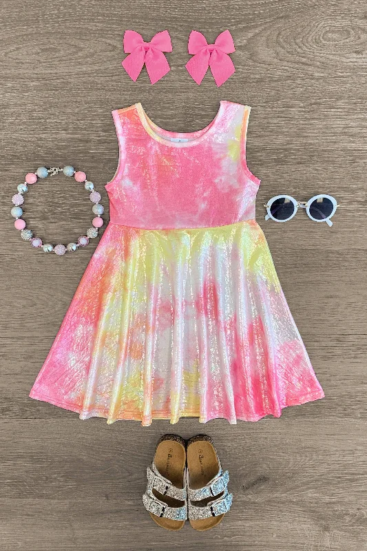 Fashion-Forward Women's Clothing Pink Lemonade Tie Dye Shimmer Dress