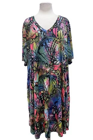 Sophisticated Women's Fashion Butterfly Print Dress V Neck Stunning