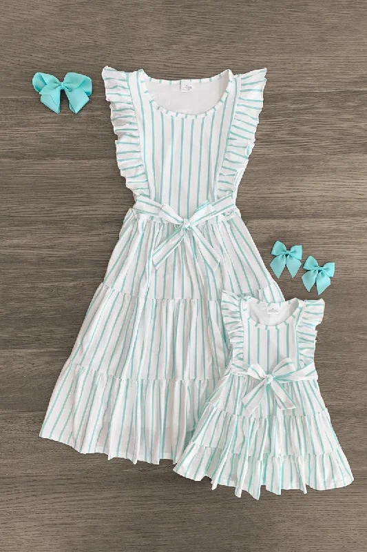 Bold Fashion Mom & Me - Mint & White Striped Dress