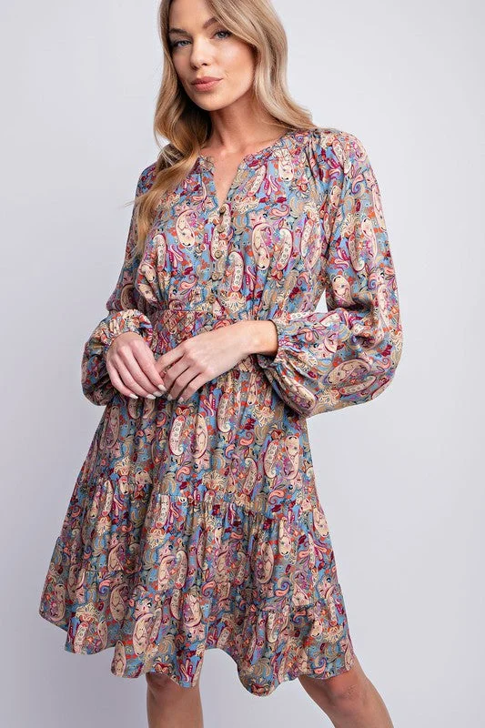 Relaxed Style PAISLEY PRINTED CHALLIS DRESS