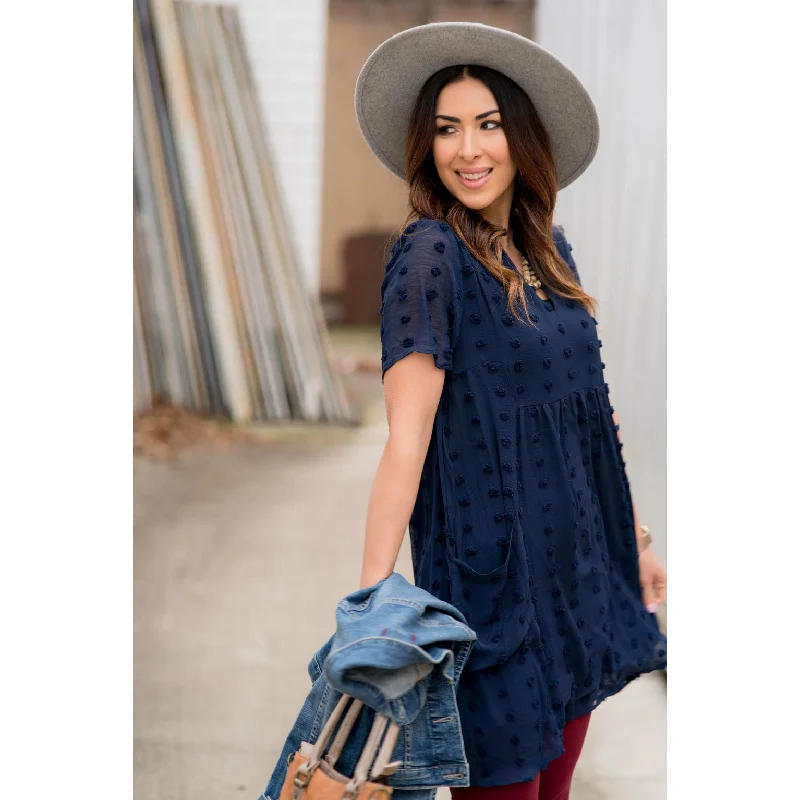 Chic Outfits Tiered Textured Dot Pocket Dress