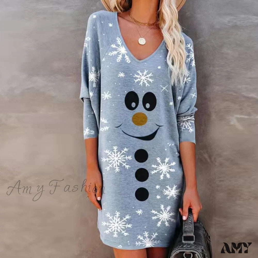 Women's Clothing For Holiday Travel Amy Fashion - Fashion Smiley Christmas Print Dress