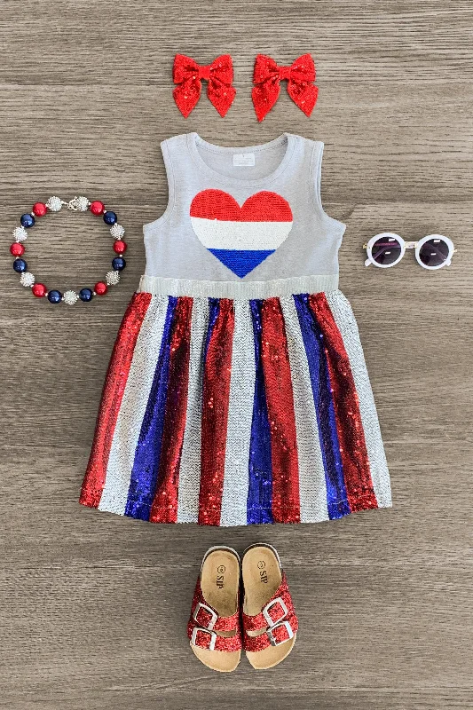 Women's Casual Clothing For Lounging Red White & Blue Sequin Heart Dress