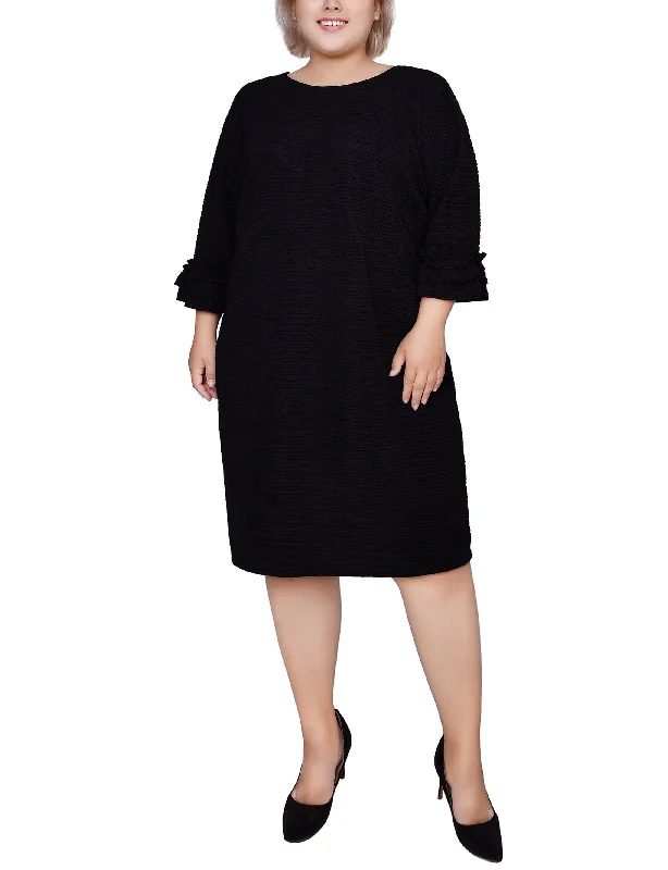 Women's Clothing Plus Size 3/4 Sleeve Textured Knit Dress