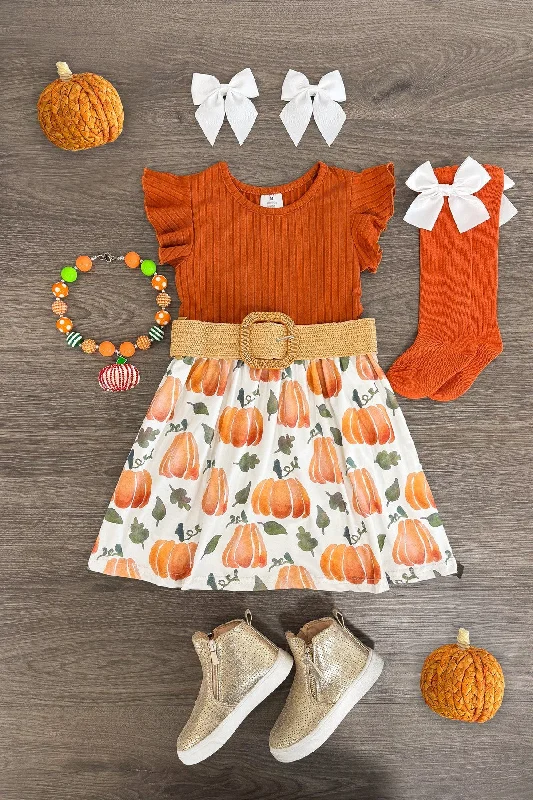 Casual Wear Rust Watercolor Pumpkin Dress