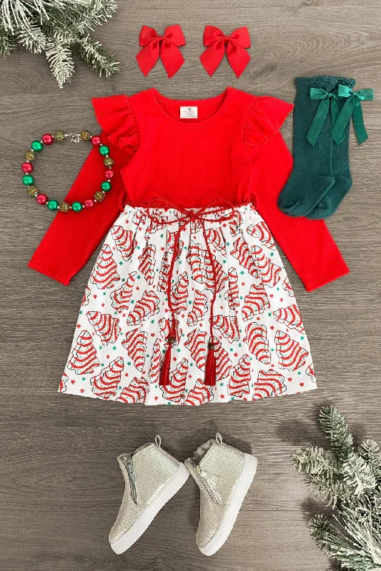 Chic Wardrobe Red Christmas Tree Cookie Dress