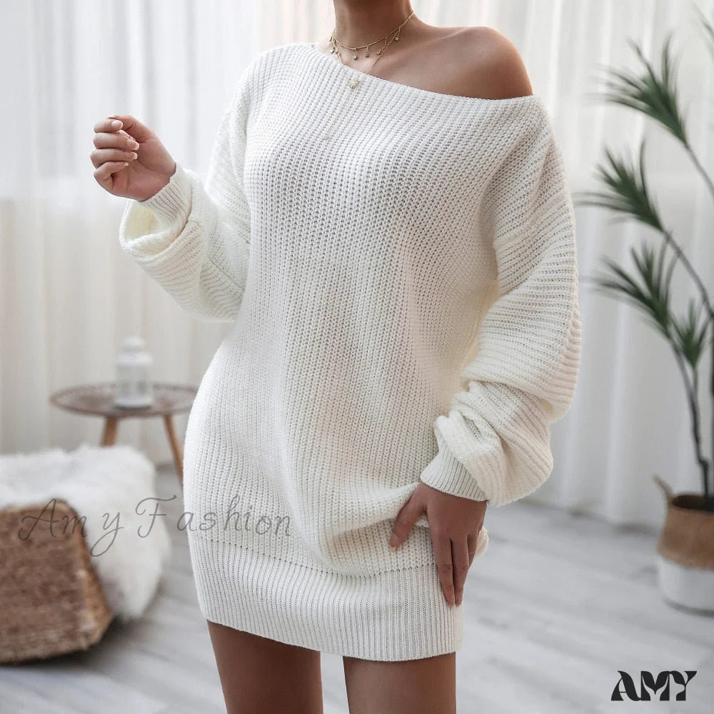 Elegant Clothing For Women Amy Fashion - Lantern Sleeve Oversized Fashion Knitted Dress