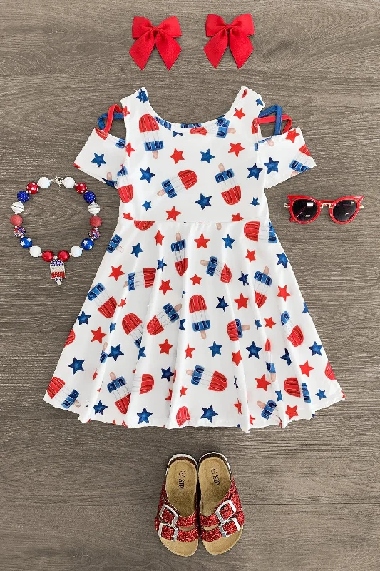 Comfortable Lounge Clothing Red White & Blue Popsicle Dress