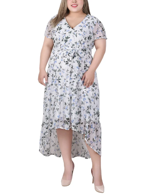 Discount Store Plus Size Short Sleeve Hankerchief Hem Chiffon Dress