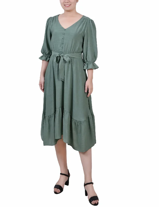 Casual Clothing for Women 3/4 Sleeve Flounced Dress