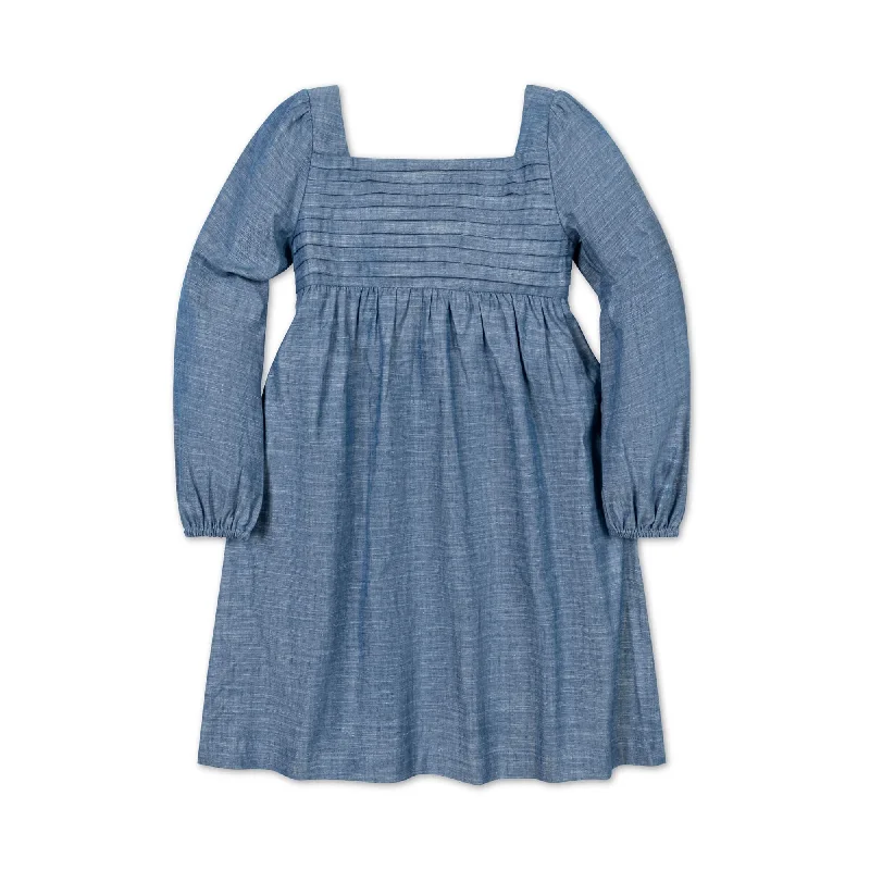 High-Fashion Women's Clothing Organic Ruched Chambray Dress - Baby