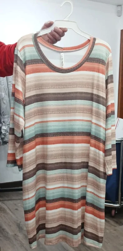 Casual Chic Women's Clothes PSFU Brown Orange Stripe Dress