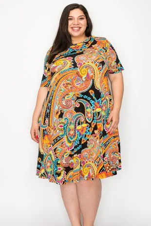 Women's Evening Clothing Stunning Bright Paisley Dress Orange Teal