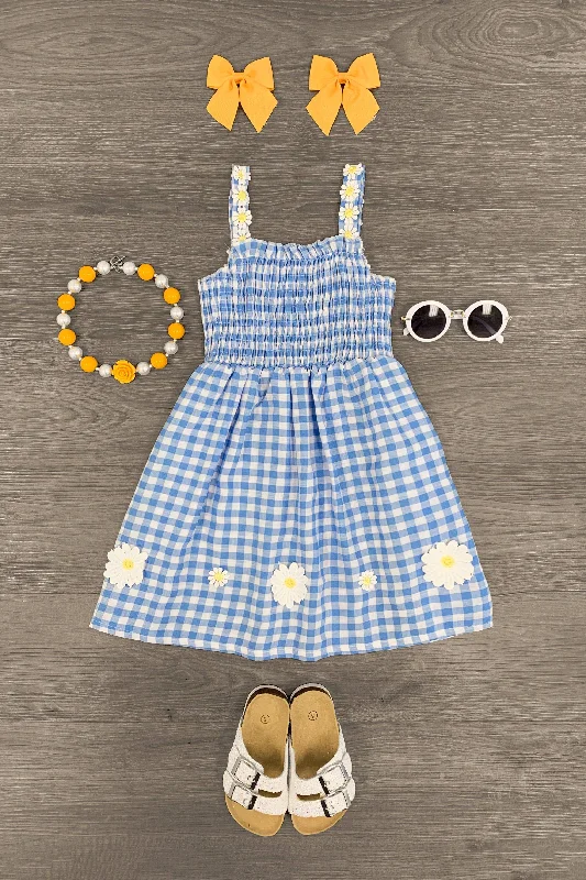 Women's Evening Garments Blue Daisy Gingham Dress