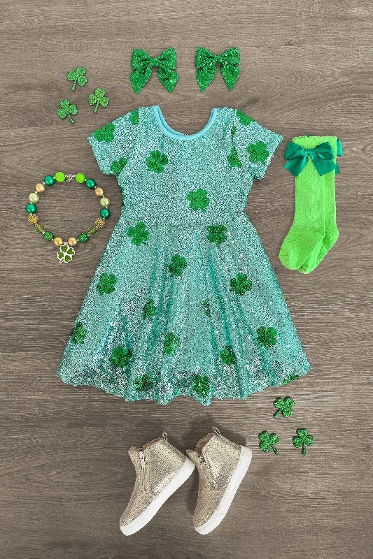 Women's Clothes For Special Occasions Green Sequin Shamrock Dress