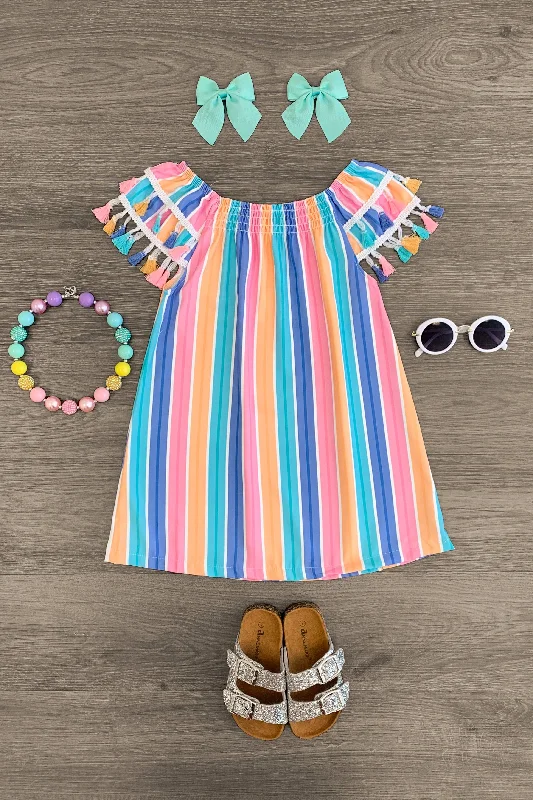 Chic Clothing For Women Summer Stripe Tassel Dress