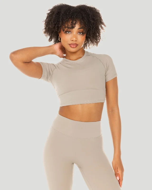 Plus-Size Women's Clothing Aura Crop Tee - Vintage Khaki